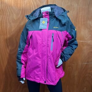 GEMYSE Mountain Waterproof Ski Pink Jacket Windproof Snow Coat with Hood Size XL